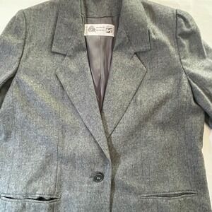 Vintage Wool‎ Blazer Gray Single Button Jacket Size 18 *flaws*
